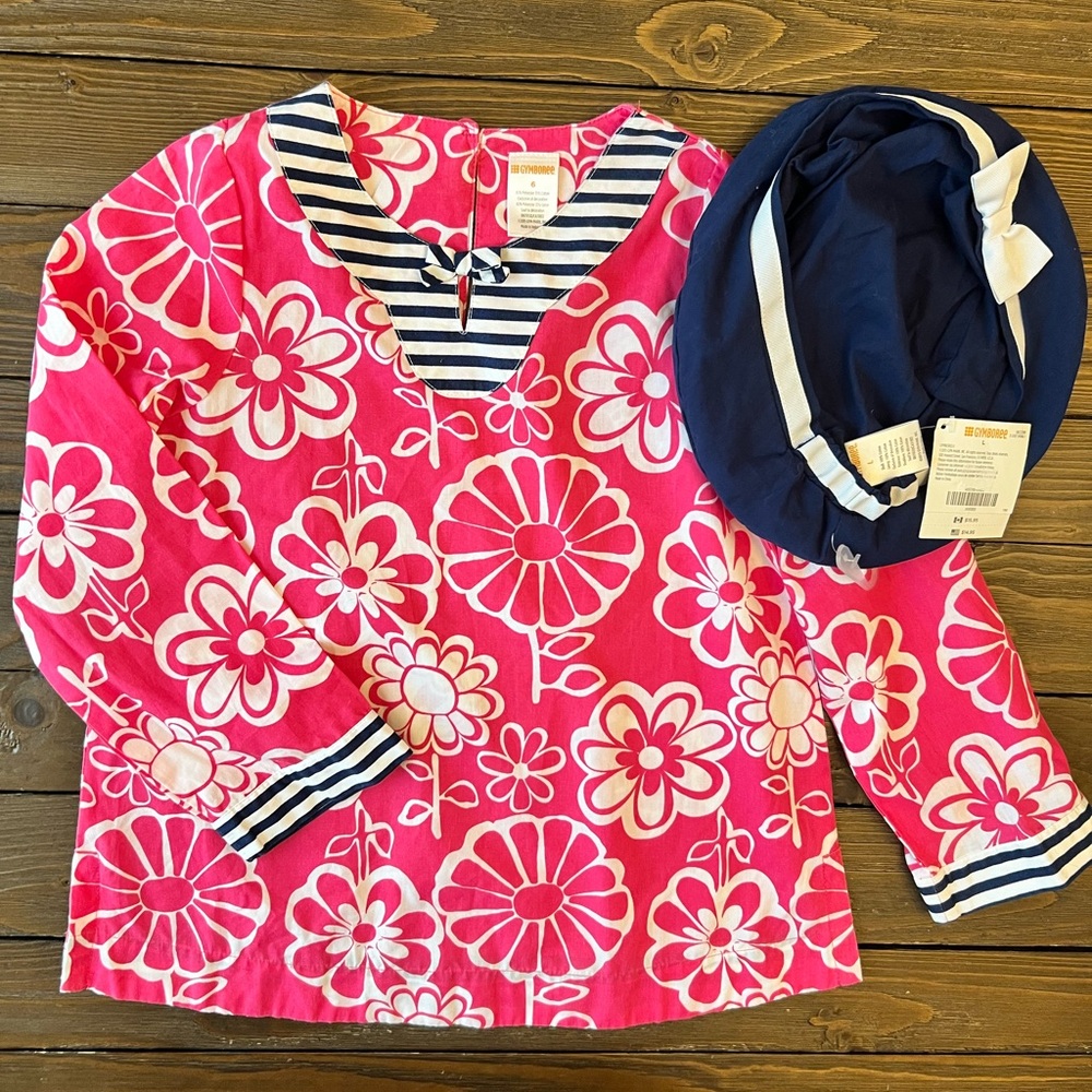 Gymboree Swim Cover & Hat - Pink and Navy